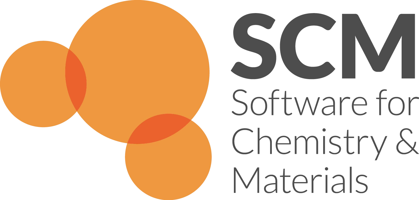 SCM logo logo for SCM with 3 orange circles arranged together like a molecule.